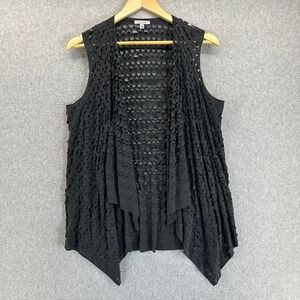 Linea Domani Womens Large Black Laser Cutout Vest Waterfall Front Textured Layer